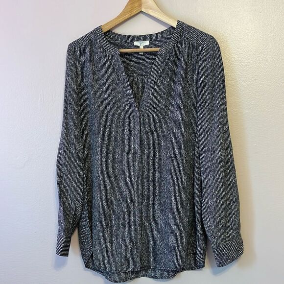 Joie Peterson 100% Silk Long Sleeve Printed Blouse Office Work Black Gray Small - Picture 1 of 11